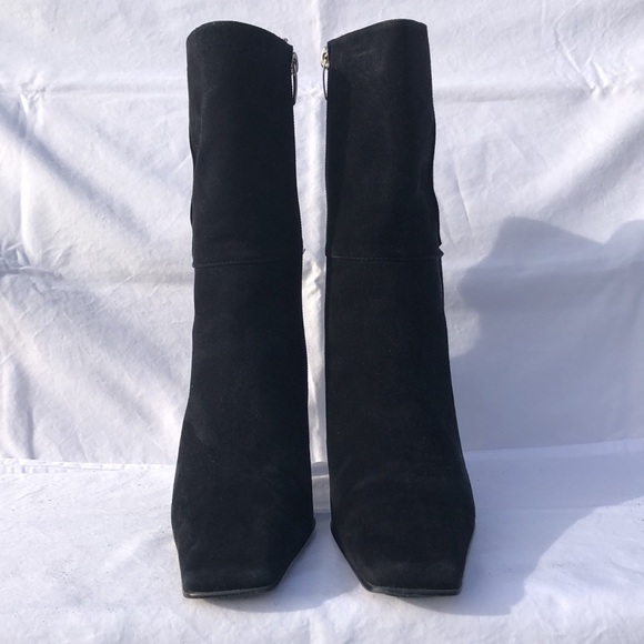 Anne Klein Black Suede Mid Calf High Heel Boots w/Square Toe - Picture 2 of 16